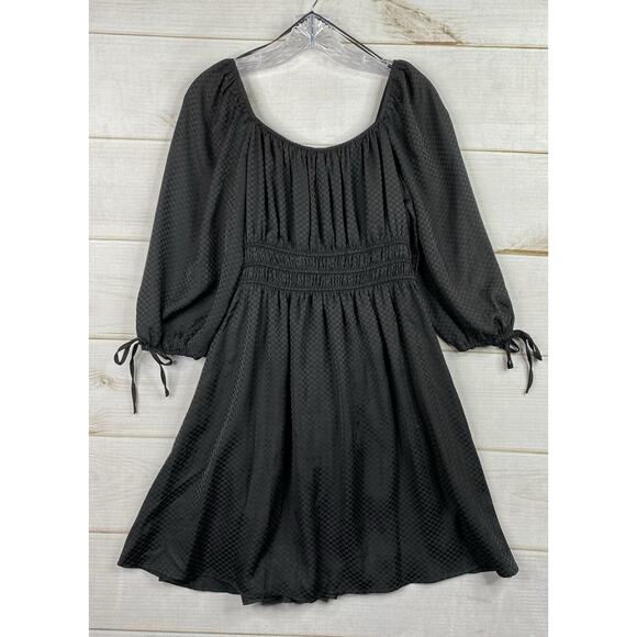 Blu Pepper Dress Sz M Black Checkered On/Off Shoulder Elastic Waist Flowy NWT - Picture 12 of 12